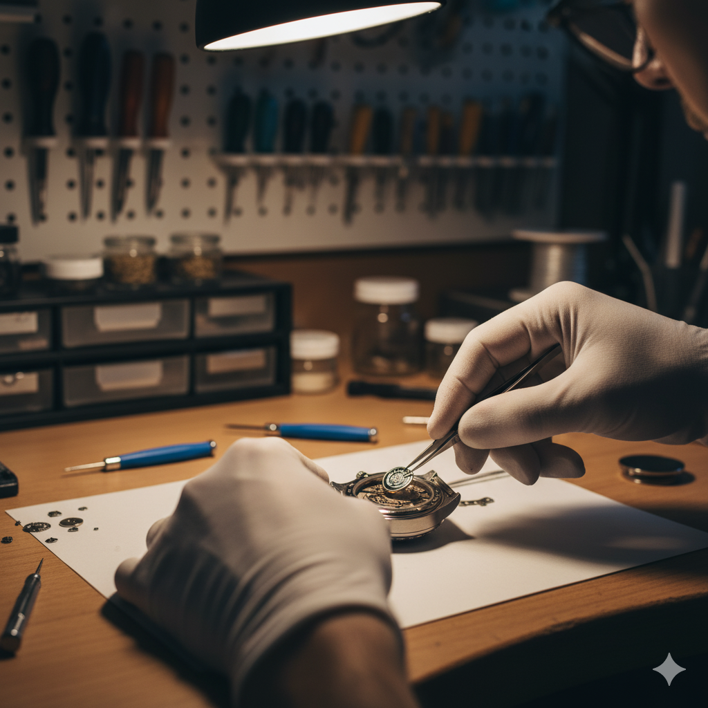 Wymiana baterii w zegarku – stanowisko pracy